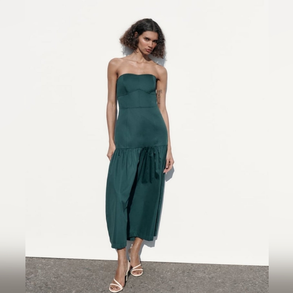 Zara Green Strapless Midi/Maxi Dress NWT XL